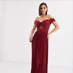 ASOS DESIGN premium lace & pleat bardot maxi dress